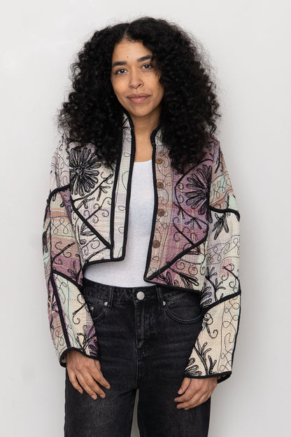The Kaira Cropped Suzani Quilted Kantha Jacket