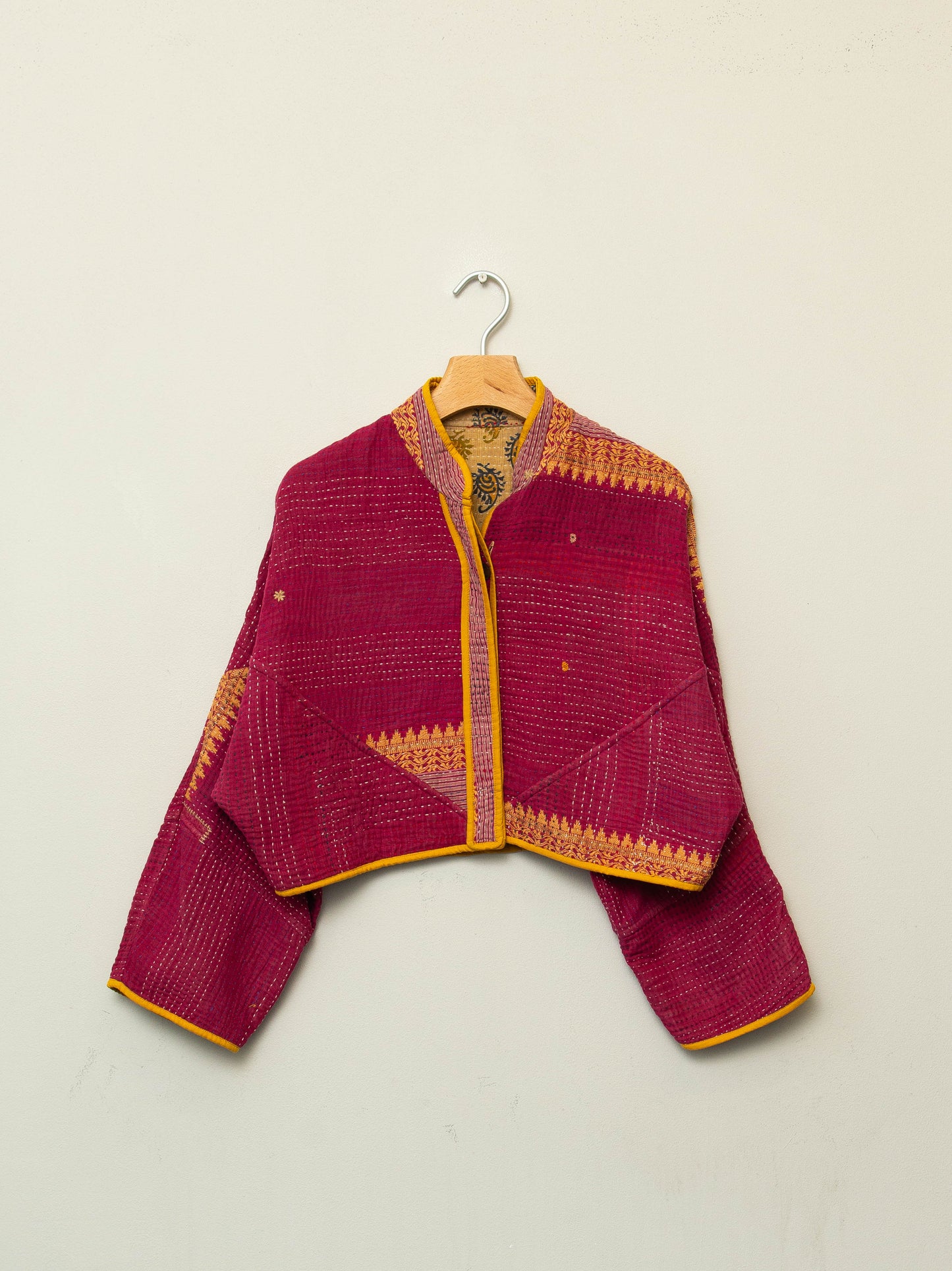 The Kaira Cropped Quilted Patchwork Kantha Jacket