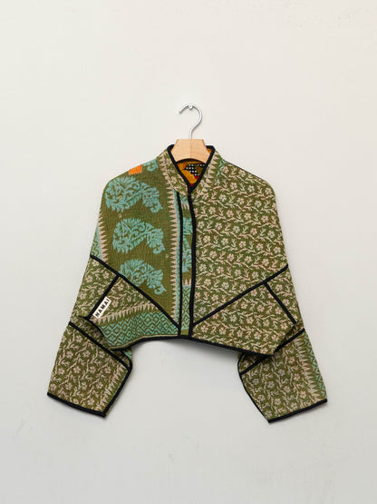 The Kaira Cropped Quilted Patchwork Kantha Jacket