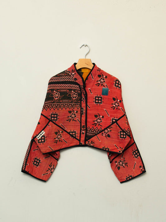 The Kaira Cropped Quilted Patchwork Kantha Jacket