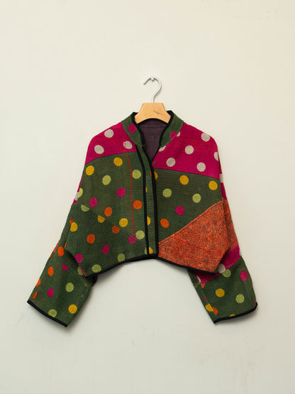 The Kaira Cropped Quilted Patchwork Kantha Jacket