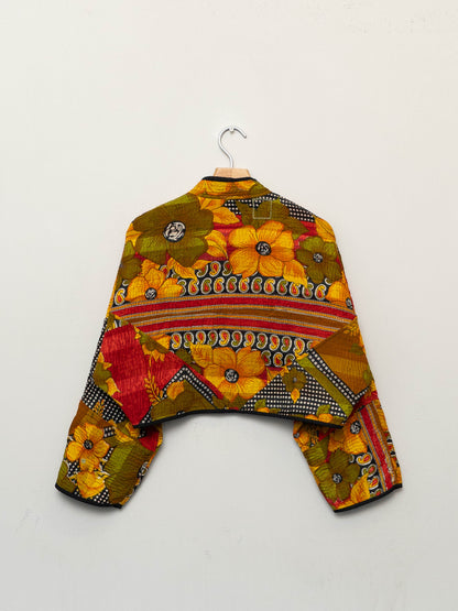 The Kaira Cropped Quilted Patchwork Kantha Jacket