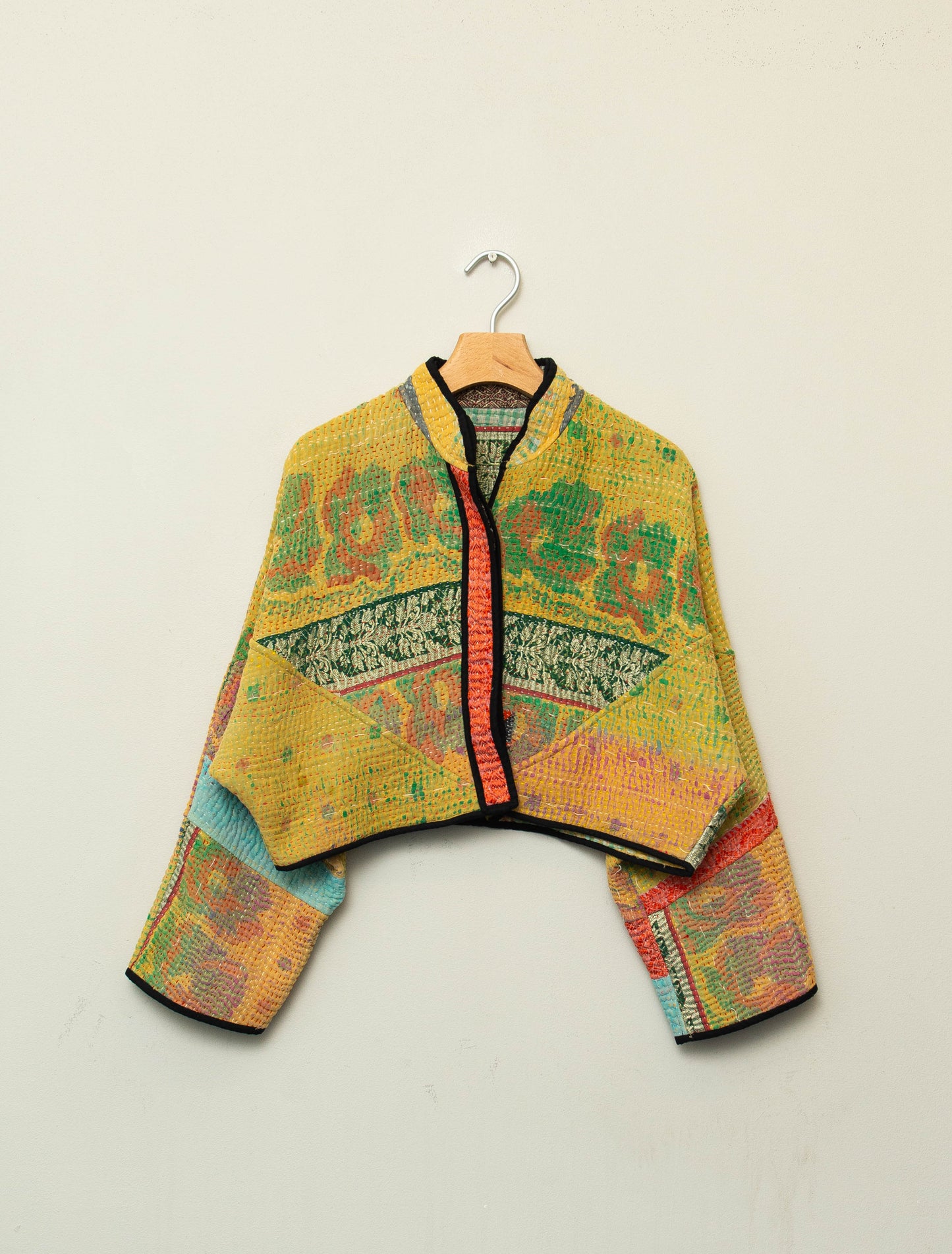 The Kaira Cropped Quilted Patchwork Kantha Jacket