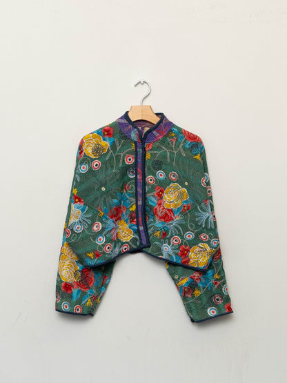 The Kaira Cropped Suzani Quilted Kantha Jacket