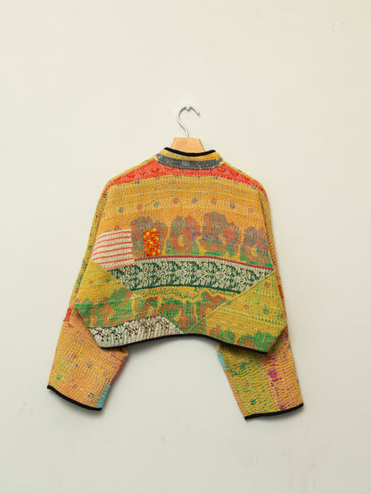 The Kaira Cropped Quilted Patchwork Kantha Jacket