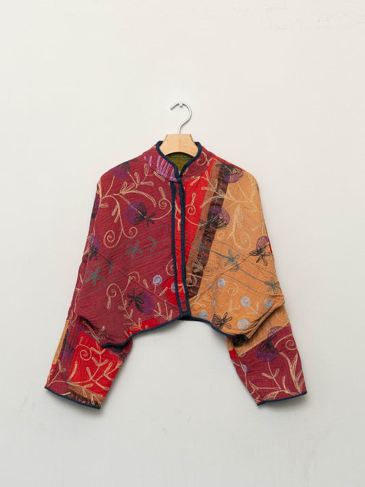 The Kaira Cropped Suzani Quilted Kantha Jacket