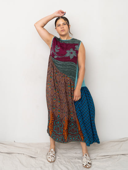 The Anan Long Dress  - Medium / Large - Upcycled Silk