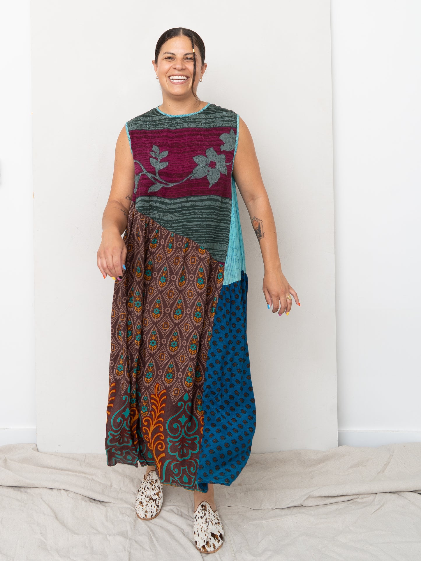 The Anan Long Dress  - Medium / Large - Upcycled Silk