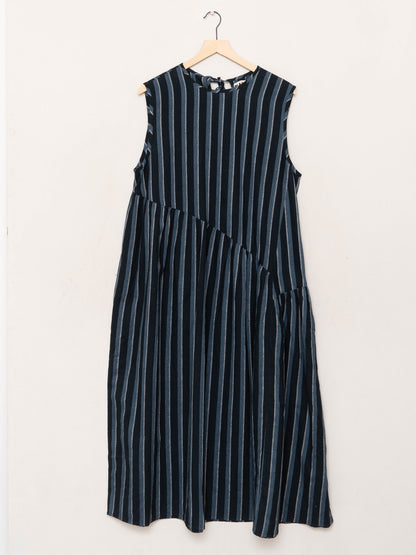 The Anan Gathered Dress ~ Tarmac Stripe