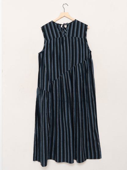 The Anan Gathered Dress ~ Tarmac Stripe