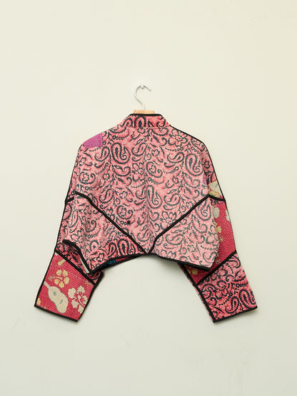 The Kaira Cropped Quilted Patchwork Kantha Jacket