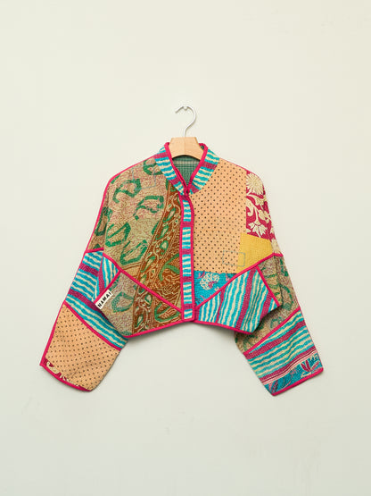 The Kaira Cropped Quilted Patchwork Kantha Jacket