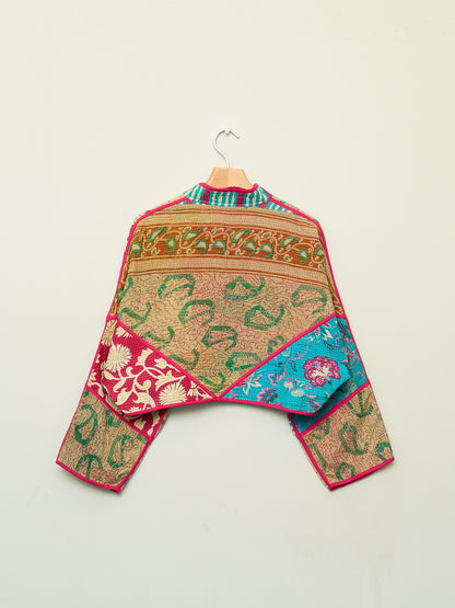 The Kaira Cropped Quilted Patchwork Kantha Jacket