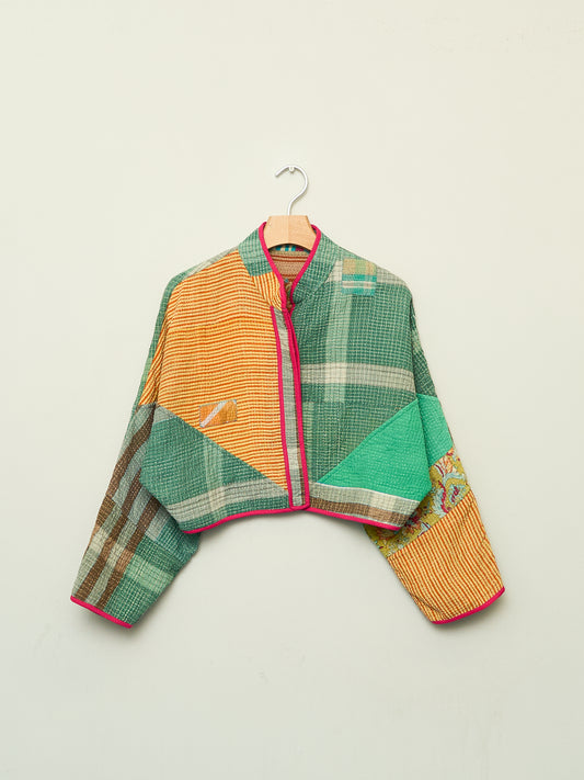 The Kaira Cropped Quilted Patchwork Kantha Jacket