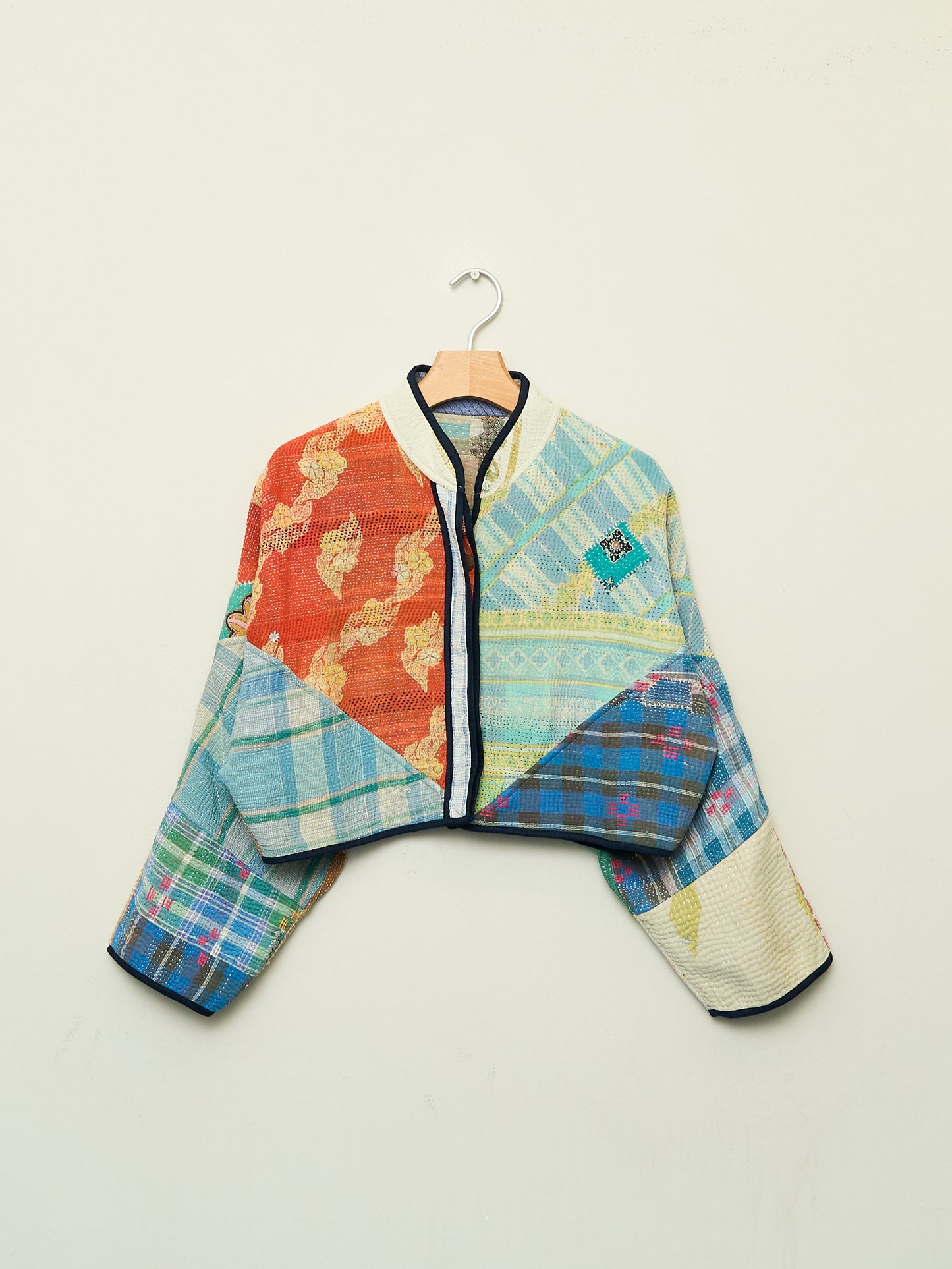 The Kaira Cropped Quilted Patchwork Kantha Jacket