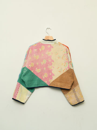 The Kaira Cropped Quilted Patchwork Kantha Jacket