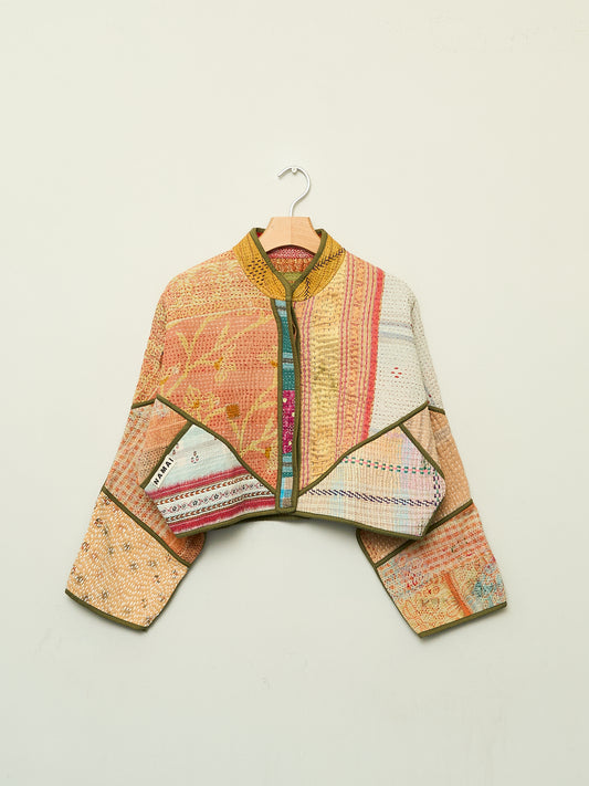 The Kaira Cropped Quilted Patchwork Kantha Jacket