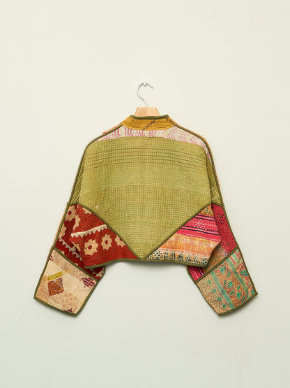 The Kaira Cropped Quilted Patchwork Kantha Jacket