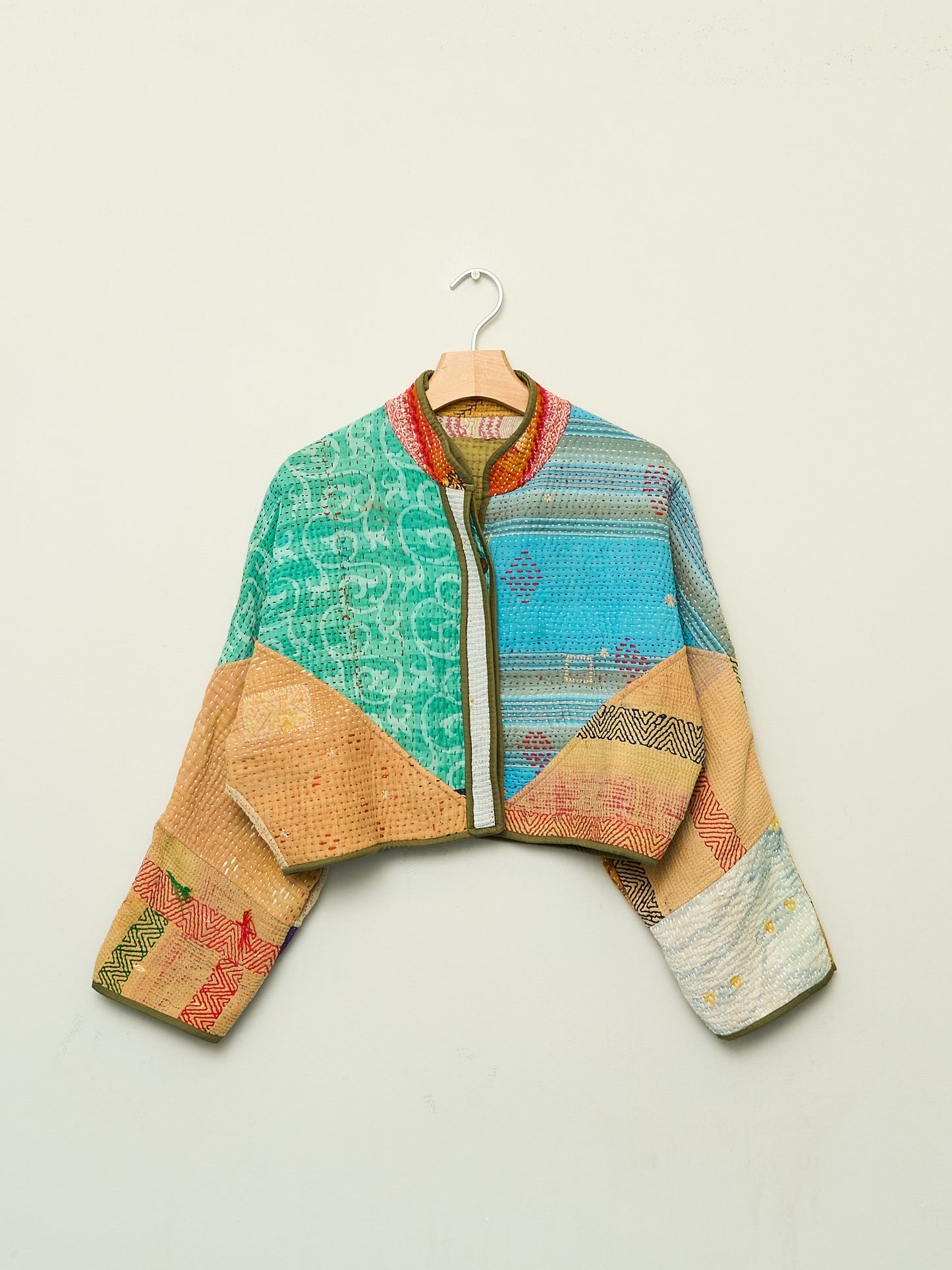 The Kaira Cropped Quilted Patchwork Kantha Jacket