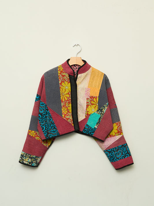 The Kaira Cropped Quilted Patchwork Kantha Jacket