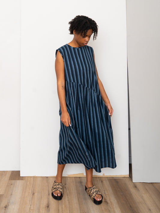 The Anan Gathered Dress Wholesale ~ Tarmac Stripe