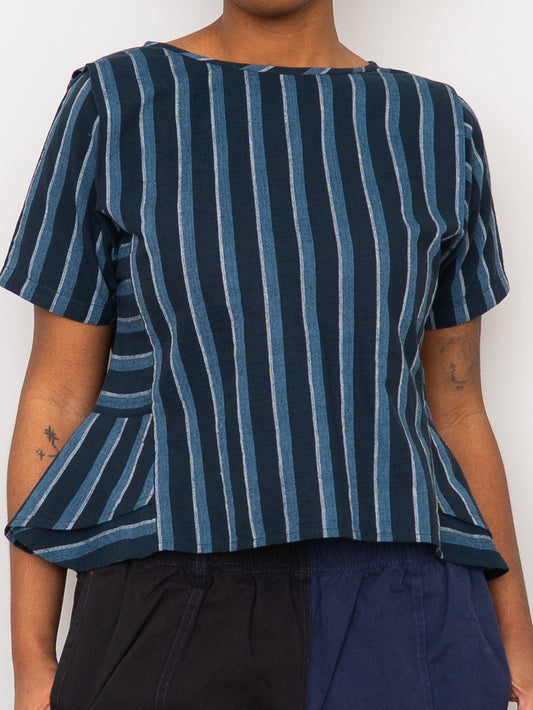 The Nima Peplum Top ~ Tarmac Stripe