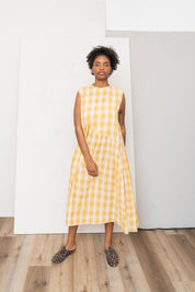 The Anan Gathered Dress  ~ Turmeric Check