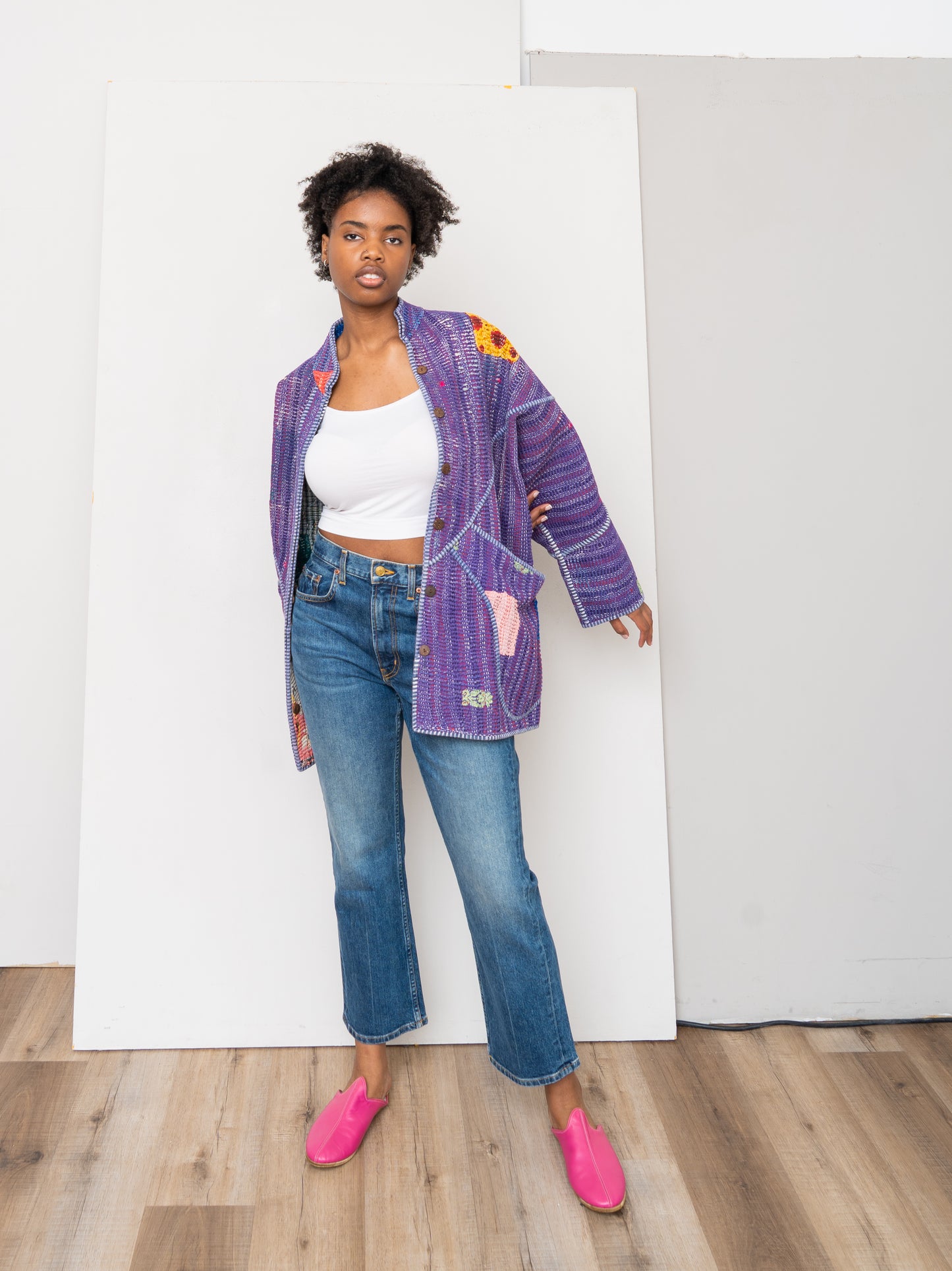 The Narmada Quilted Patchwork Kantha Jacket