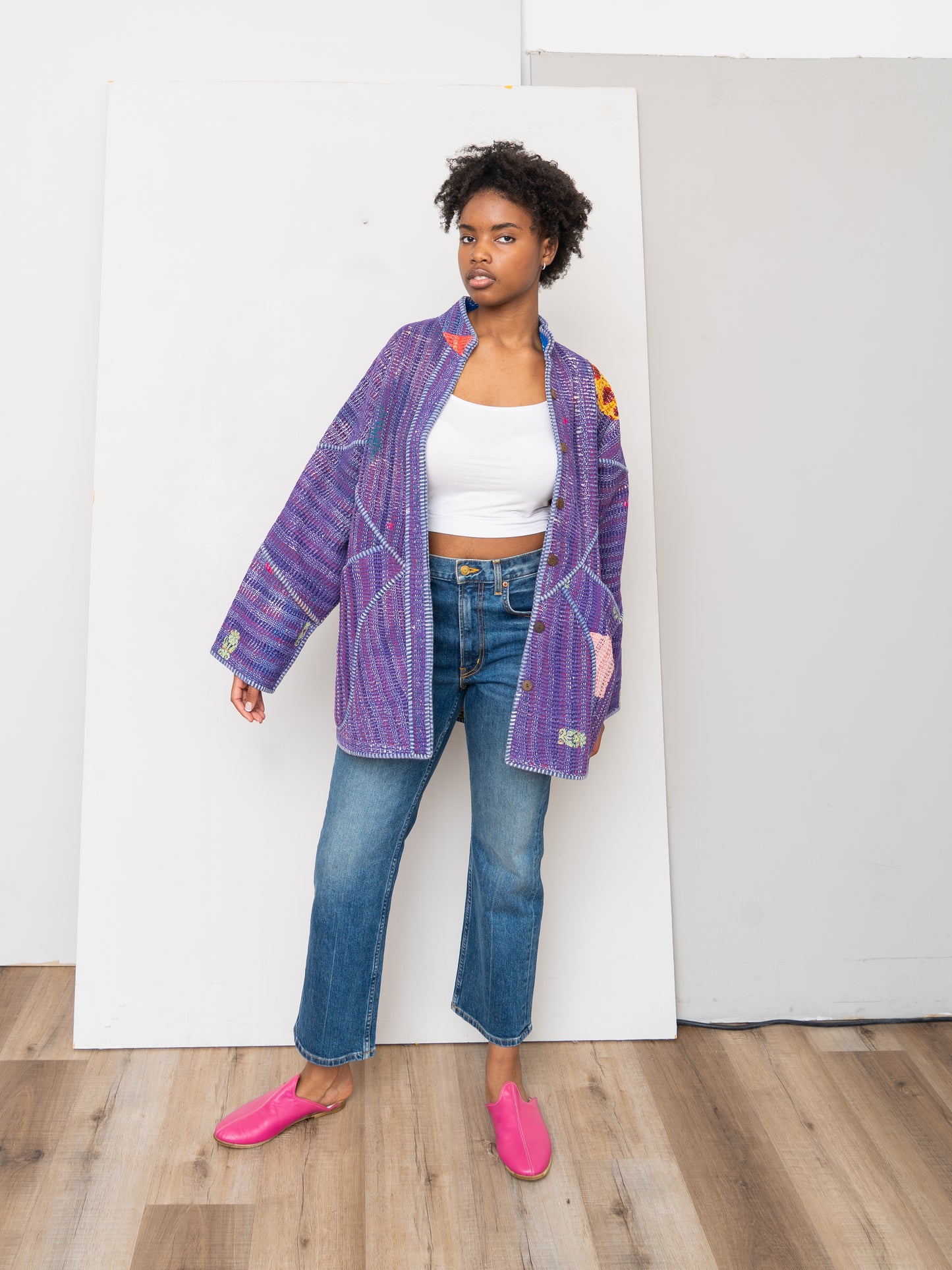 The Narmada Quilted Patchwork Kantha Jacket
