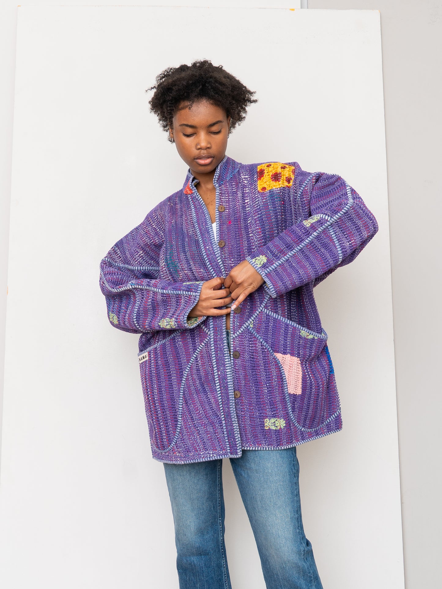 The Narmada Quilted Patchwork Kantha Jacket