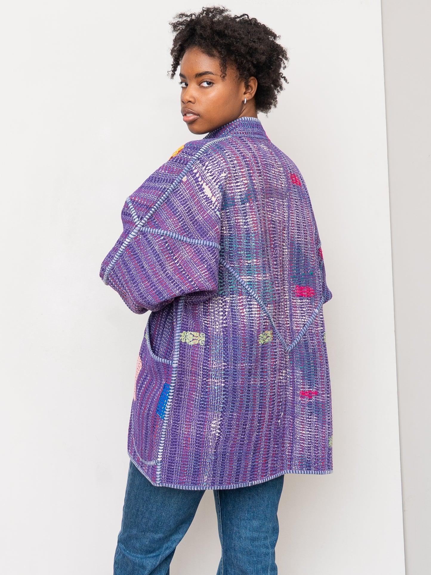 The Narmada Quilted Patchwork Kantha Jacket