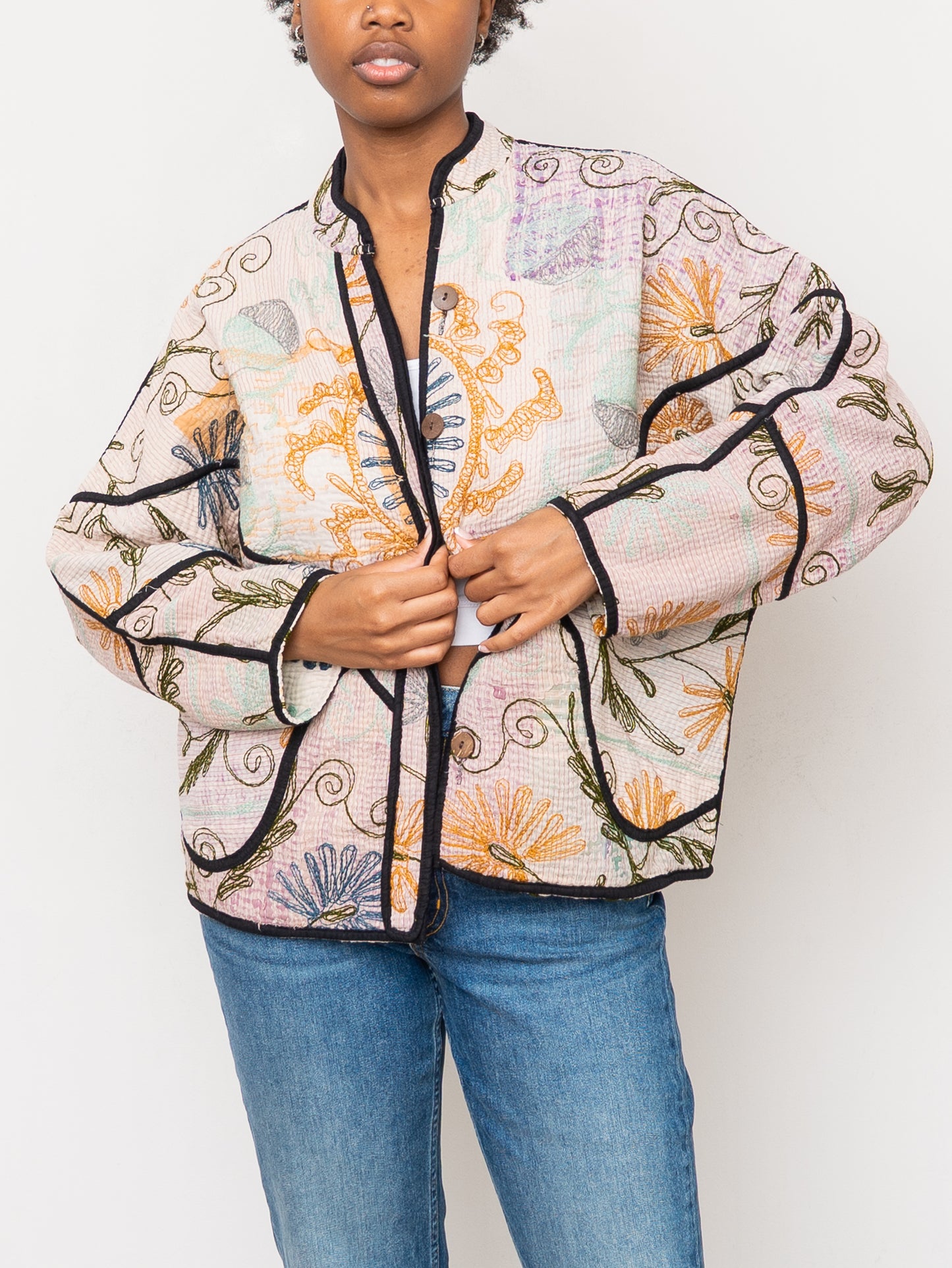 The Ladhiya Petite Quilted Suzani Kantha Jacket