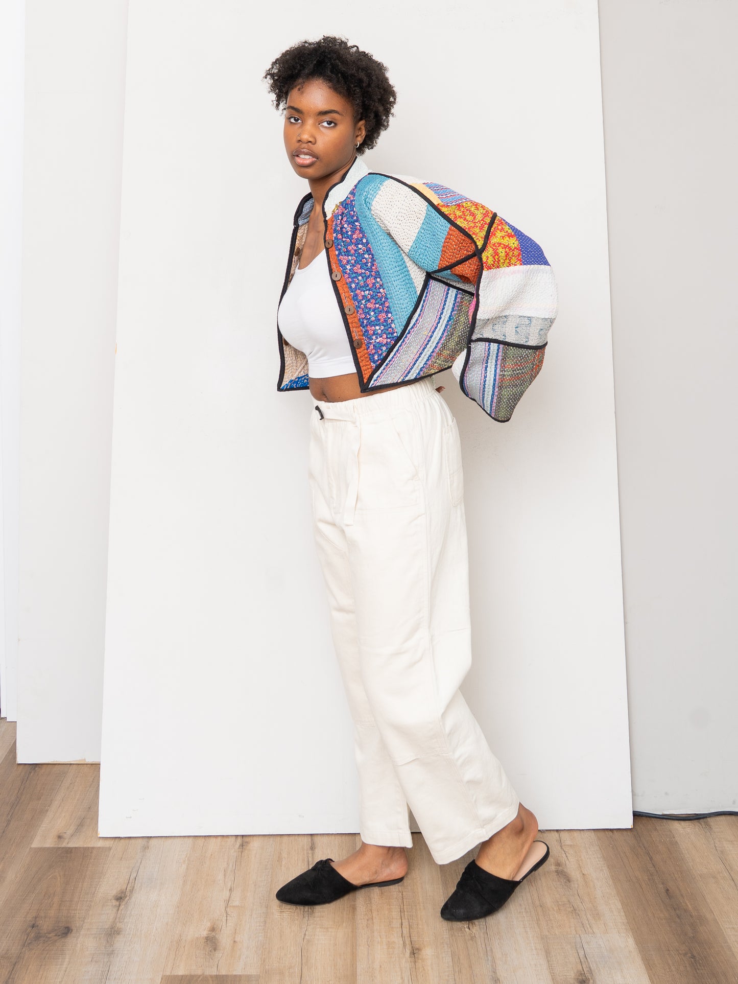 The Kaira Cropped Quilted Patchwork Kantha Jacket