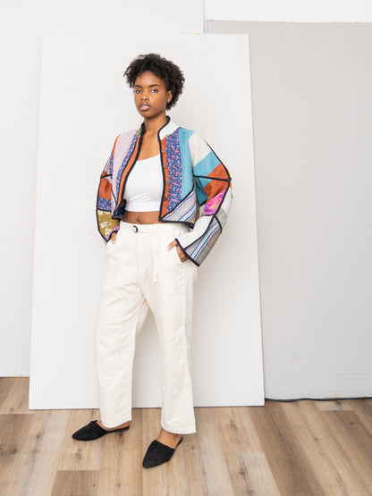 The Kaira Cropped Quilted Patchwork Kantha Jacket