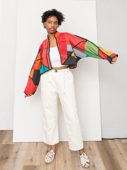 The Kaira Cropped Quilted Patchwork Kantha Jacket