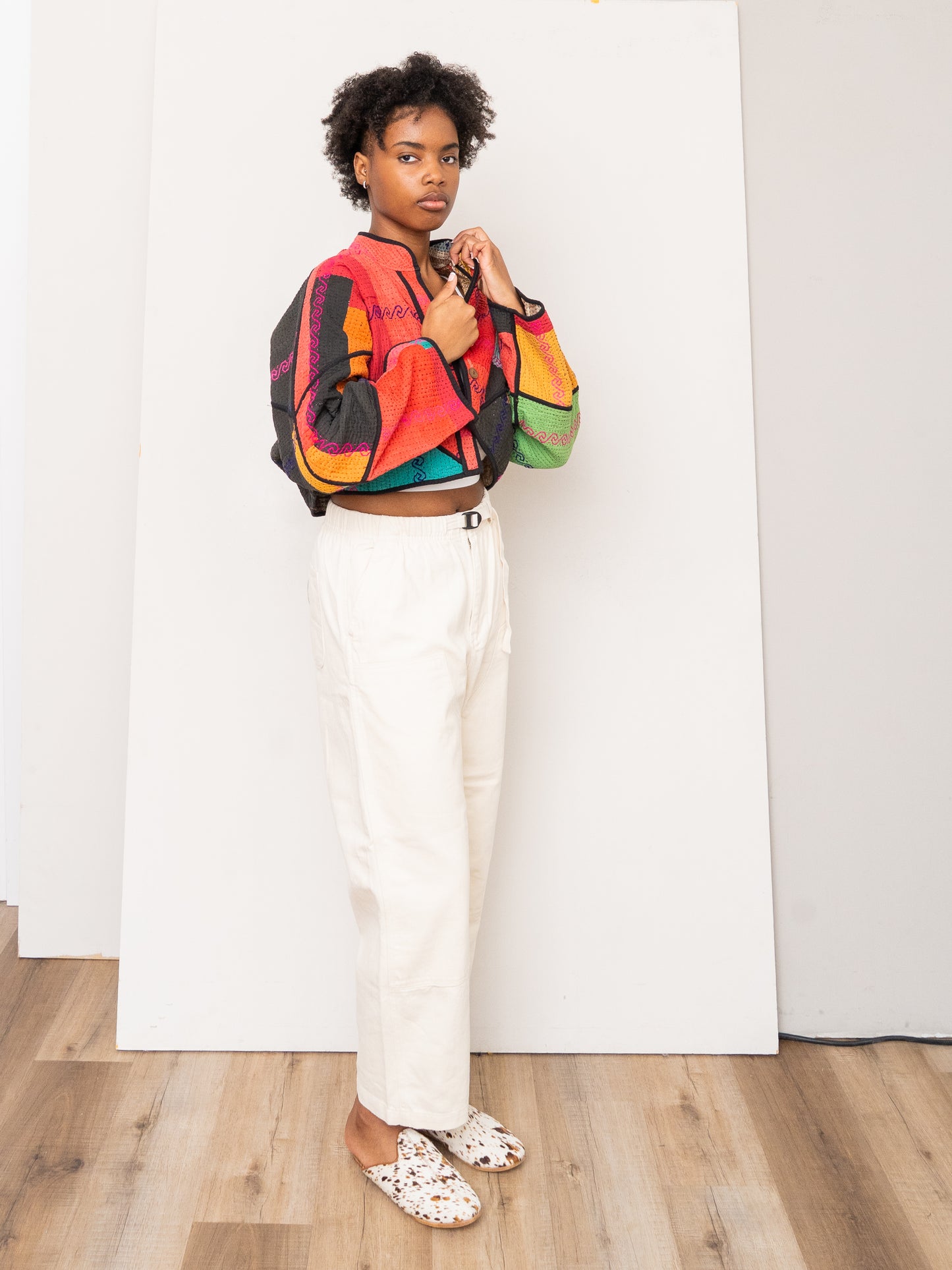 The Kaira Cropped Quilted Patchwork Kantha Jacket