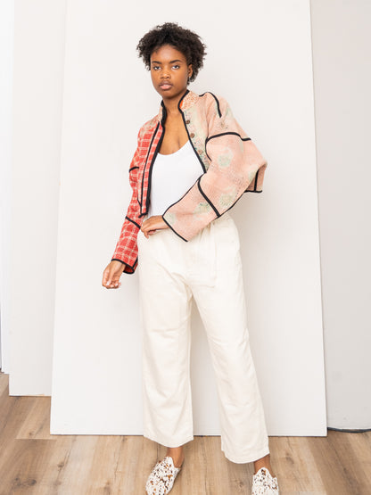The Kaira Cropped Quilted Patchwork Kantha Jacket