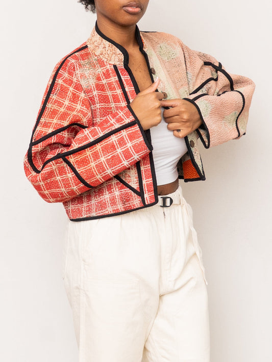 The Kaira Cropped Quilted Patchwork Kantha Jacket