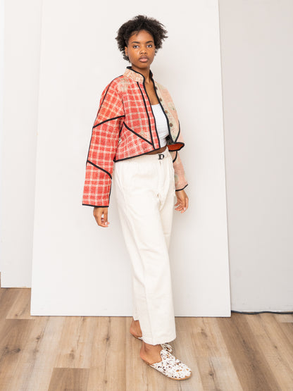 The Kaira Cropped Quilted Patchwork Kantha Jacket