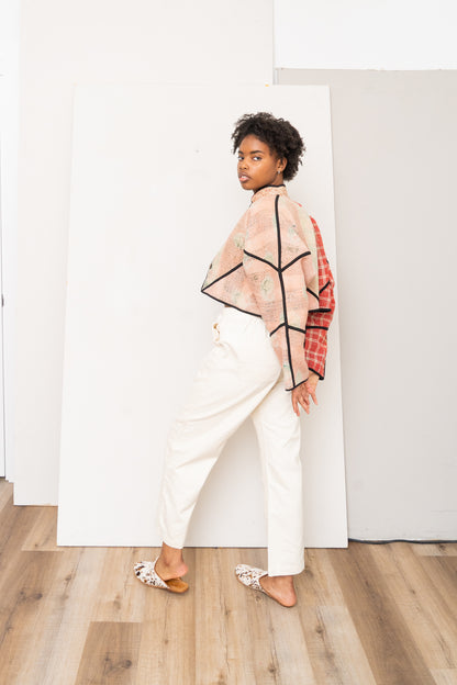 The Kaira Cropped Quilted Patchwork Kantha Jacket
