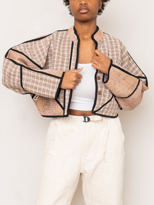 The Kaira Cropped Quilted Patchwork Kantha Jacket