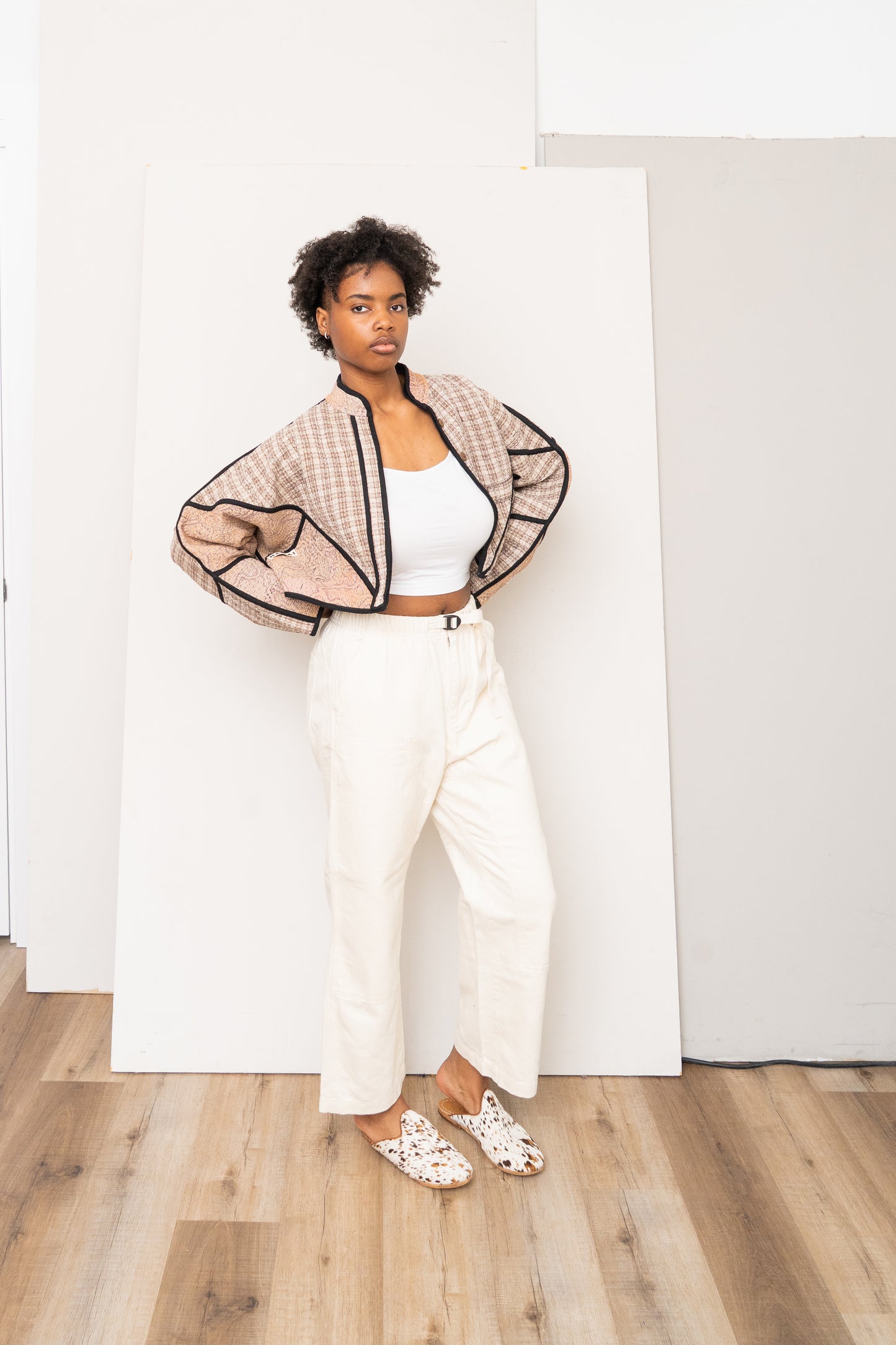 The Kaira Cropped Quilted Patchwork Kantha Jacket