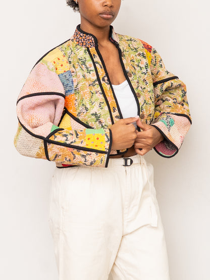 The Kaira Cropped Quilted Patchwork Kantha Jacket