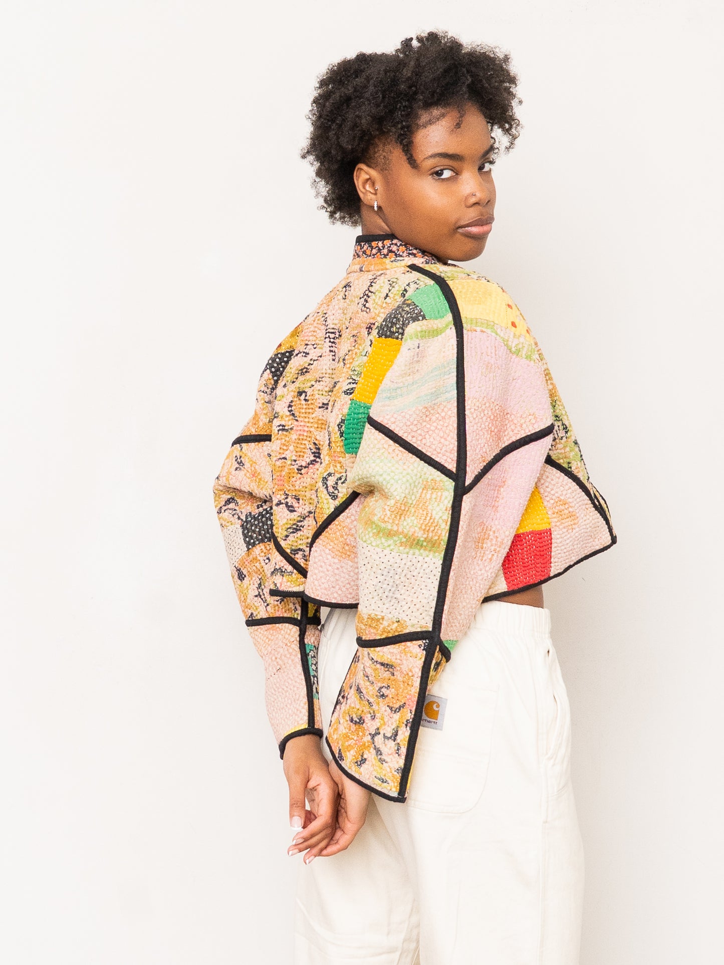 The Kaira Cropped Quilted Patchwork Kantha Jacket