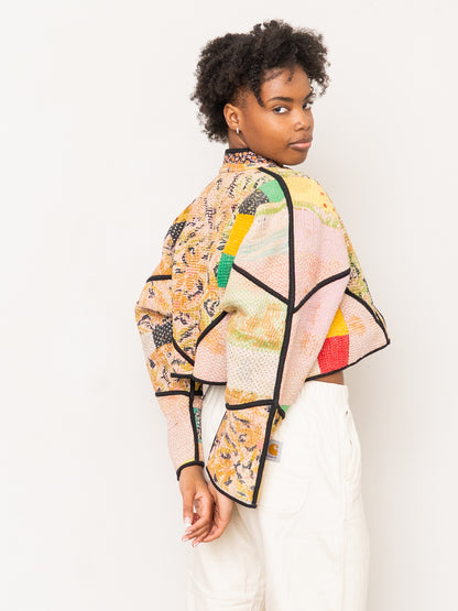 The Kaira Cropped Quilted Patchwork Kantha Jacket