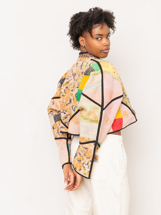 The Kaira Cropped Quilted Patchwork Kantha Jacket