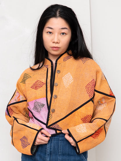 The Kaira Cropped Quilted Patchwork Kantha Jacket