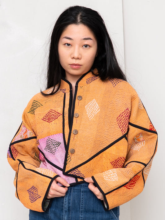 The Kaira Cropped Quilted Patchwork Kantha Jacket