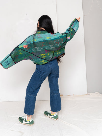 The Kaira Cropped Quilted Patchwork Kantha Jacket