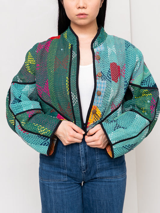 The Kaira Cropped Quilted Patchwork Kantha Jacket